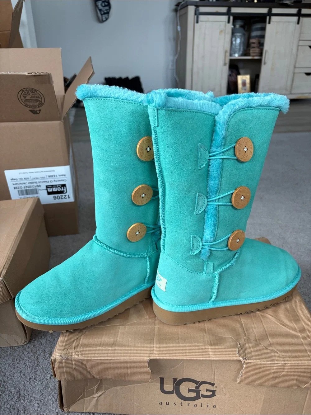 UGG Women's Turquoise Button Tall Suede Boots